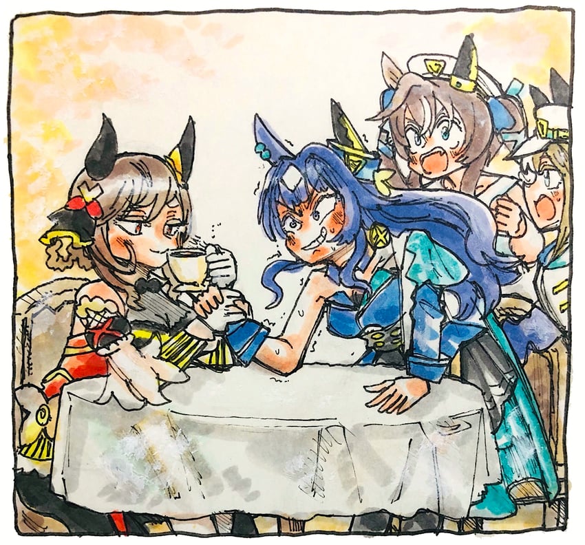 cheval grand, gentildonna, verxina, and vivlos (umamusume) drawn by morisshii_(morishiey)
