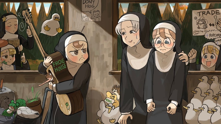 clumsy nun, froggy nun, spicy nun, glasses nun, star nun, and 1 more (little nuns) drawn by diva_(hyxpk)