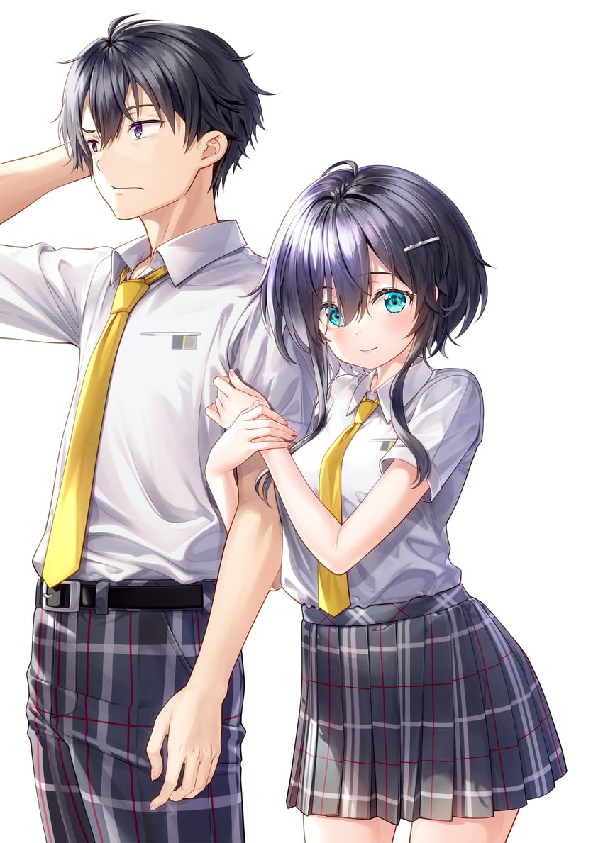 minato amane and suzuki kazuma (s-kyuu gakuen no jishou "futsuu" kawaisugiru kanojotachi ni guigui korarete barebare desu.) drawn by fujima_takuya