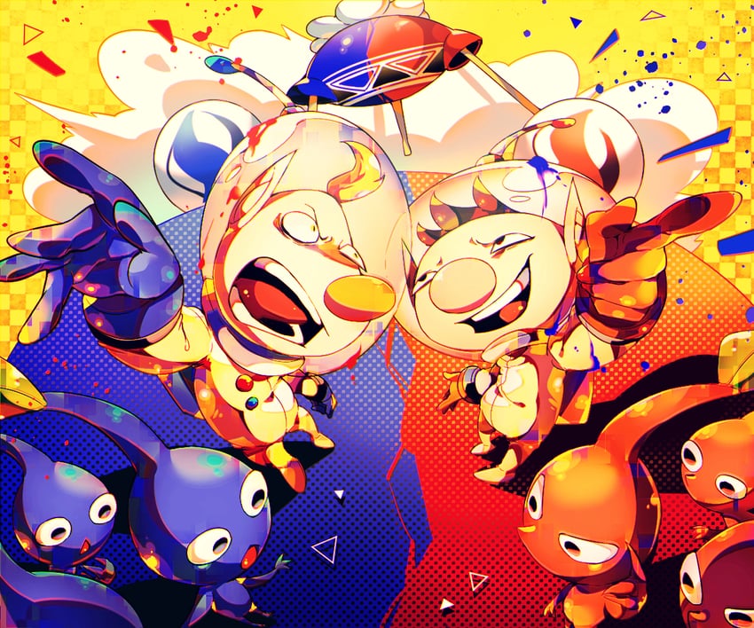 red pikmin, olimar, blue pikmin, and louie (pikmin and 1 more) drawn by shirushiki
