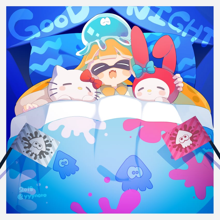 inkling player character, inkling girl, hello kitty, my melody, and jellyfish (splatoon and 3 more) drawn by captain_yue