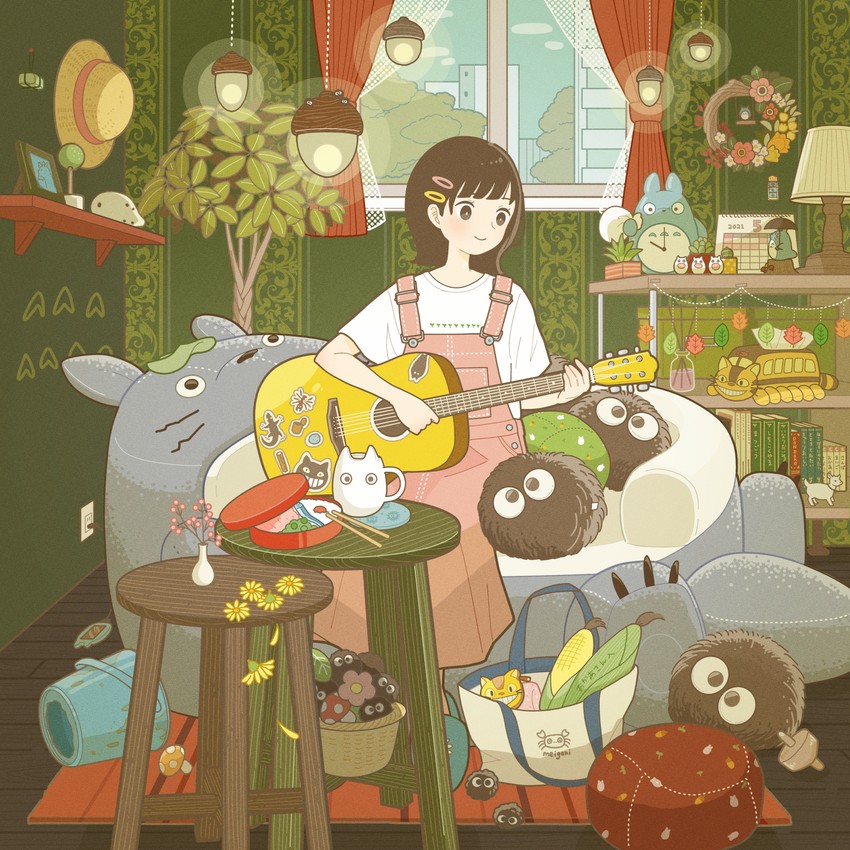 totoro, susuwatari, chibi totoro, chuu totoro, and nekobus (original and 2 more) drawn by yoshimon