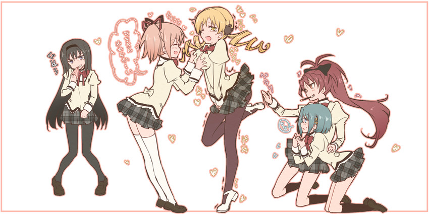 akemi homura, kaname madoka, miki sayaka, sakura kyoko, and tomoe mami (mahou shoujo madoka magica) drawn by banchii