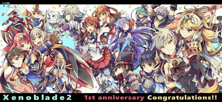 pyra, mythra, rex, nia, morag ladair, and 12 more (xenoblade chronicles and 2 more) drawn by hikouki_(umiko003)