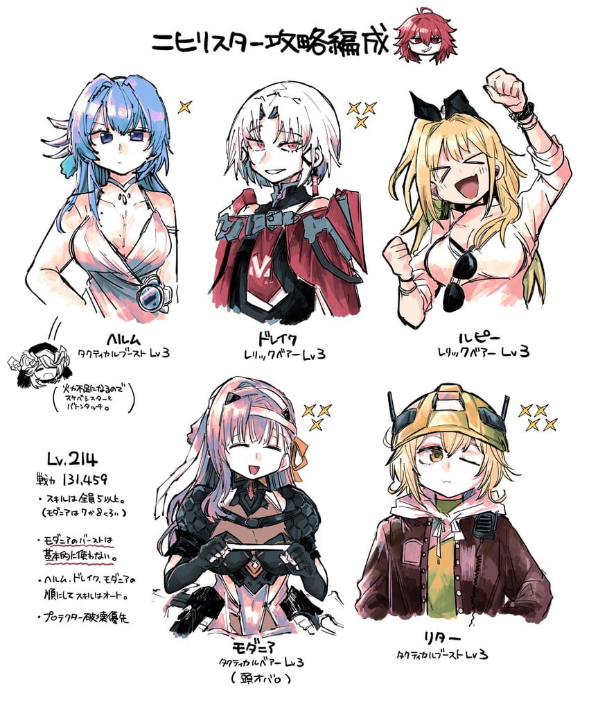 rupee, modernia, rapunzel, drake, nihilister, and 2 more (goddess of victory: nikke) drawn by sakeno_rarukan