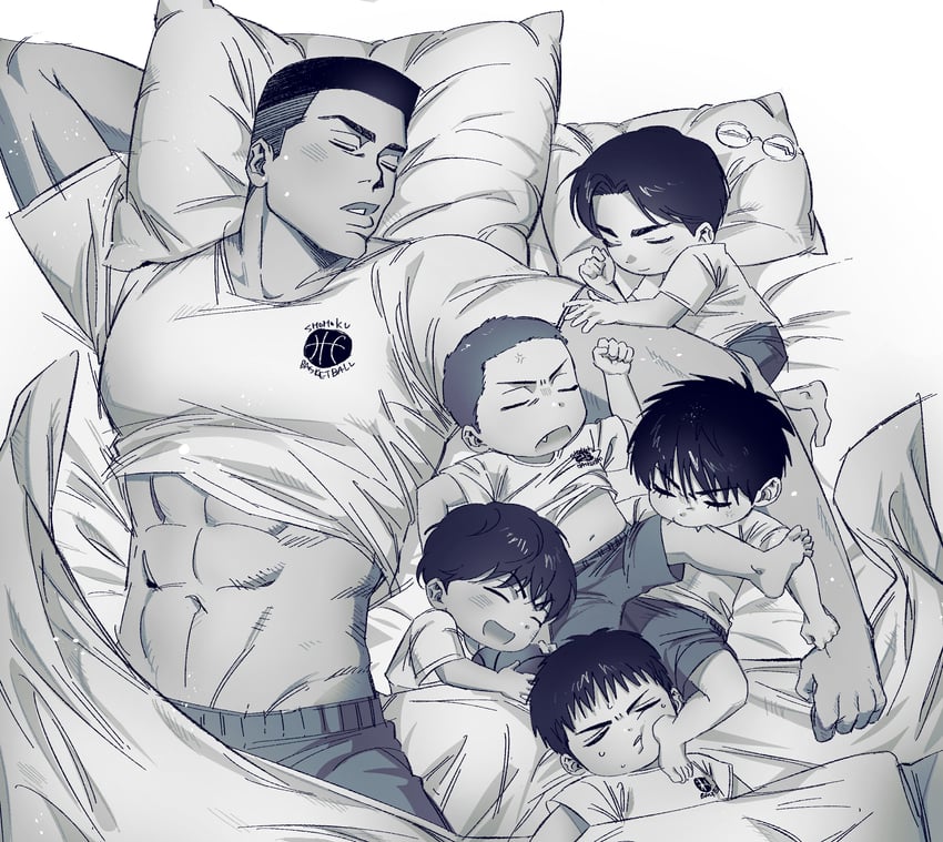 sakuragi hanamichi, rukawa kaede, miyagi ryouta, mitsui hisashi, kogure kiminobu, and 1 more (slam dunk) drawn by 176_kwang