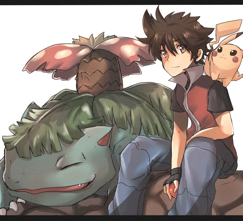 pikachu, red, venusaur, and pika (pokemon and 1 more) drawn by dyson_(edaokunnsaikouya)