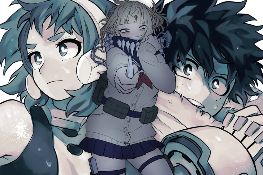 midoriya izuku, uraraka ochaco, and toga himiko (boku no hero academia) drawn by hk_(nt)