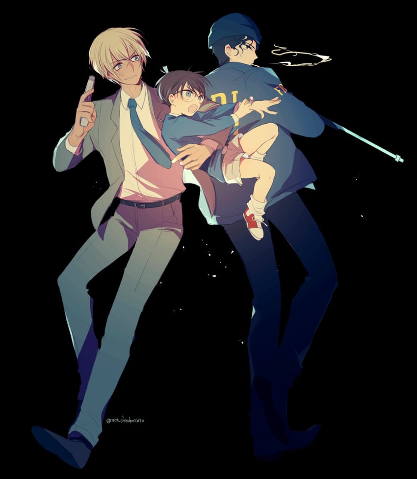 edogawa conan, amuro tooru, and akai shuuichi (meitantei conan) drawn by jikei
