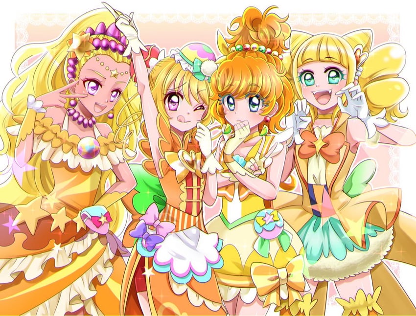 hanamichi ran, hiramitsu hinata, ichinose minori, amamiya elena, cure yum-yum, and 3 more (precure and 4 more) drawn by komanana320