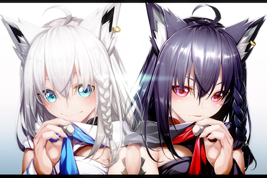 shirakami fubuki and kurokami fubuki (hololive) drawn by fenrir_(fenlil0316)