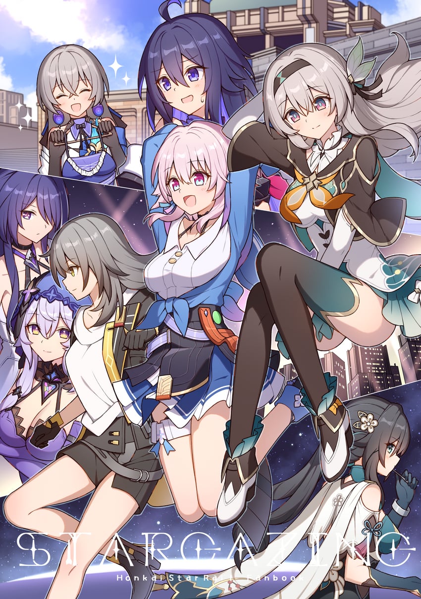 trailblazer, firefly, stelle, march 7th, acheron, and 4 more (honkai and 1 more) drawn by t@ke-g