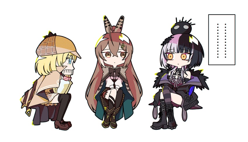 nanashi mumei, watson amelia, shiori novella, and yorick (hololive and 1 more) drawn by taka_t