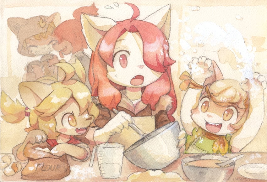 mei marzipan, wappa charlotte, hanna fondant, chick montblanc, and hack montblanc (little tail bronx and 1 more) drawn by chibicheu