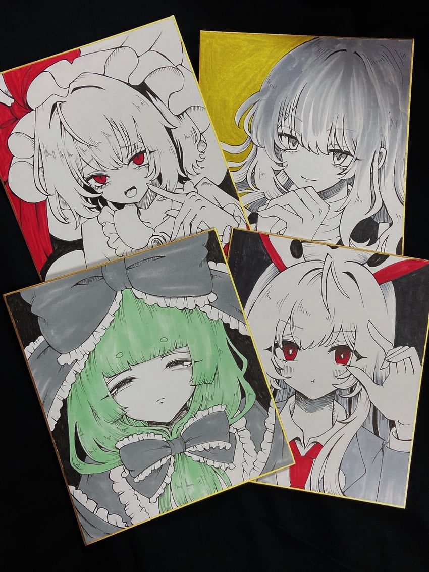 remilia scarlet, reisen udongein inaba, hijiri byakuren, and kagiyama hina (touhou) drawn by icedkdk