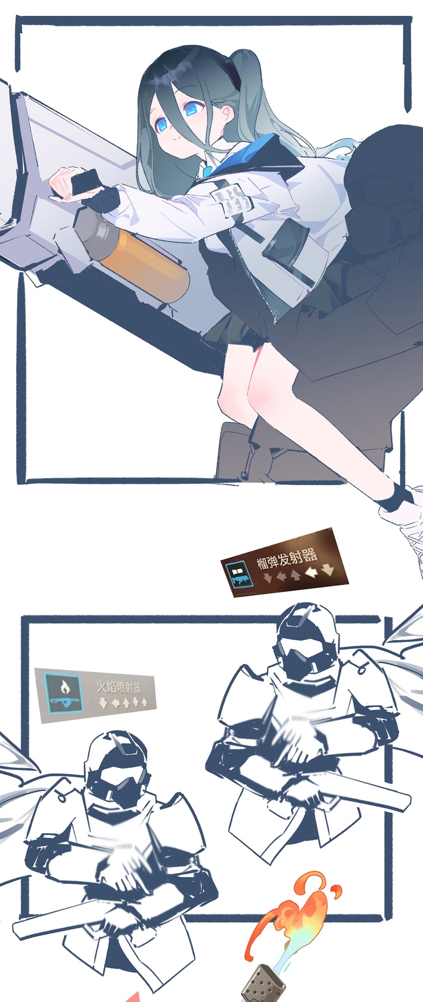 aris and helldiver (blue archive and 1 more) drawn by cao_xiaojv