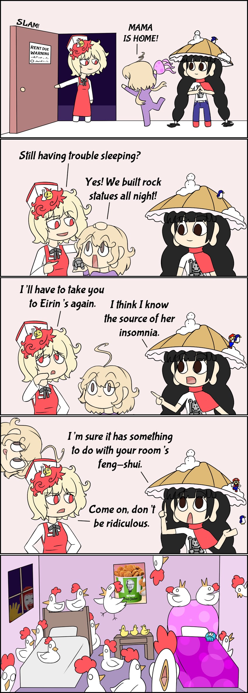 mario, niwatari kutaka, yatadera narumi, ronald mcdonald, jellyfish, and 2 more (touhou and 3 more) drawn by pierrelucstl