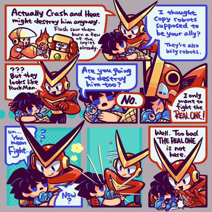 mega man, quick man, crash man, heat man, and copy robot (mega man) drawn by laser-lance