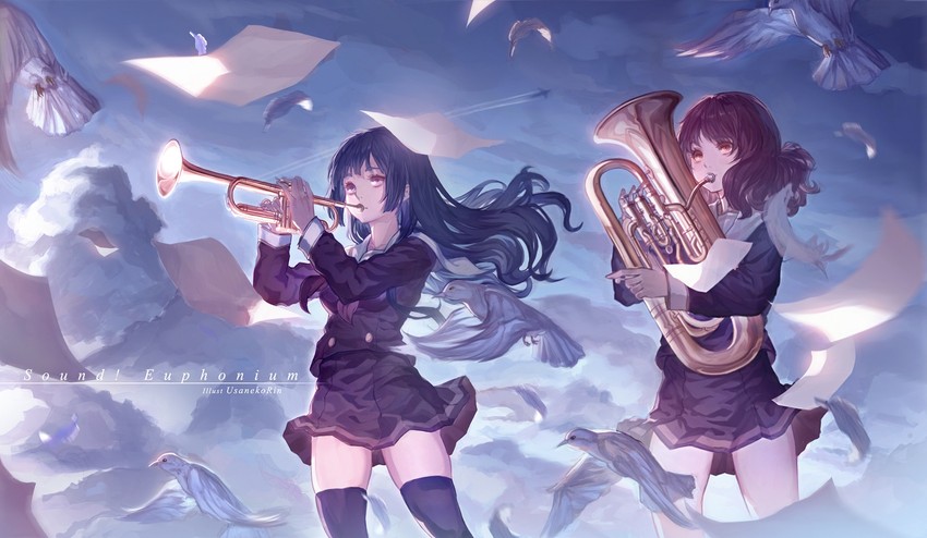oumae kumiko and kousaka reina (hibike! euphonium) drawn by usanekorin
