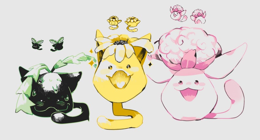 wataneko, haneko, and poponeko (pokemon and 1 more) drawn by sugyomi