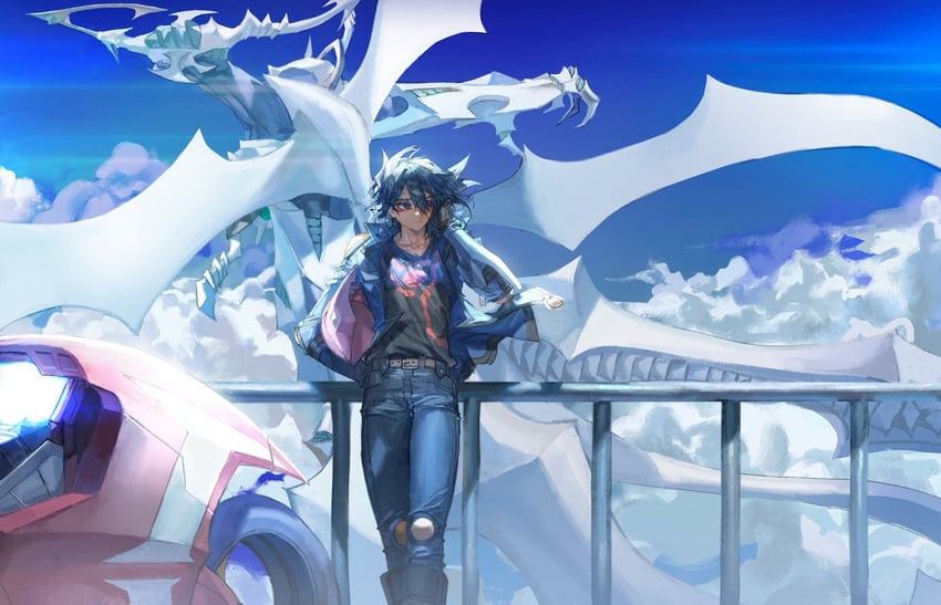 fudo yusei and shooting quasar dragon (yu-gi-oh! and 1 more) drawn by momentcorefly