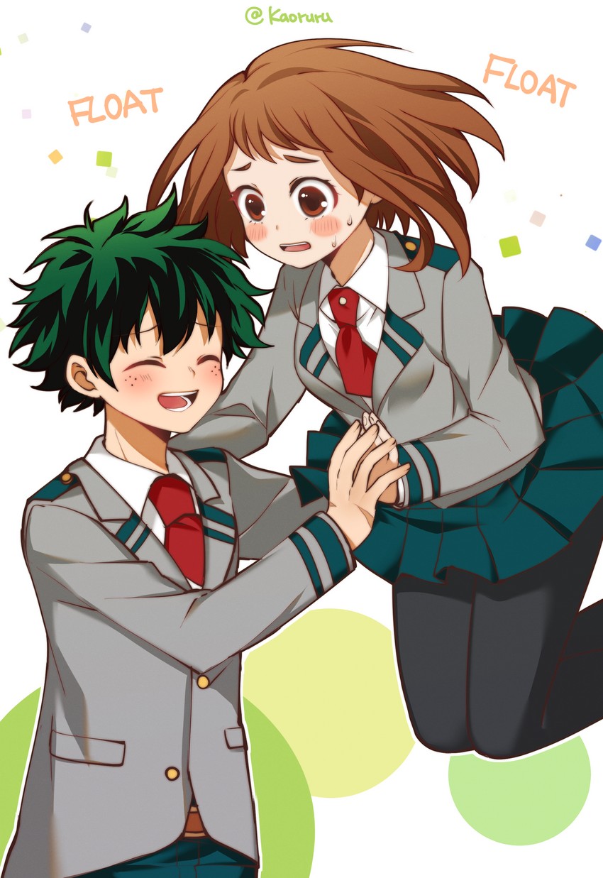 midoriya izuku and uraraka ochaco (boku no hero academia) drawn by kaoruru_(sakuno2911)