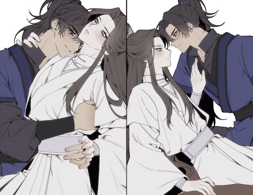 chu wanning and mo ran (erha he ta de bai mao shizun) drawn by bisu_(hw3op)