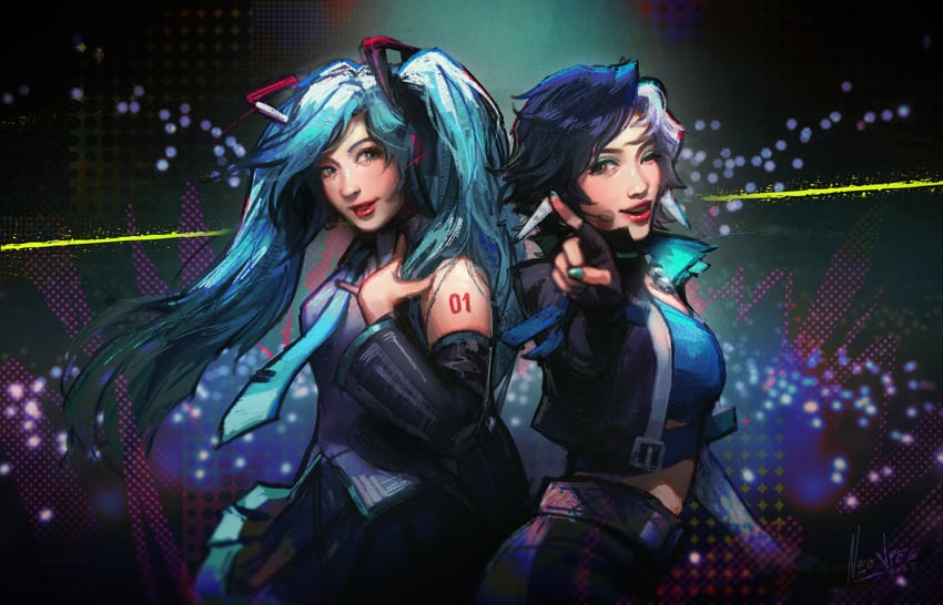 hatsune miku and luna snow (vocaloid and 2 more) drawn by neo_jpeg