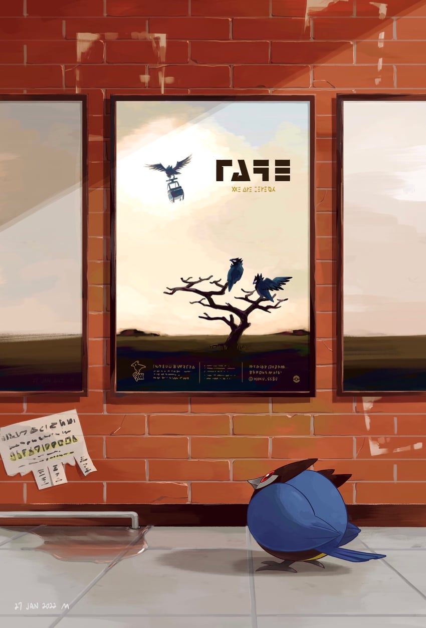 corviknight, rookidee, and corvisquire (pokemon) drawn by mokuzou_(moku_ssbu)