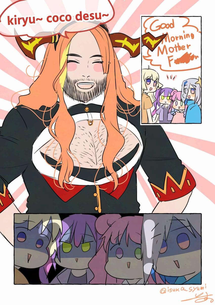 tokoyami towa, amane kanata, kiryu coco, tsunomaki watame, himemori luna, and 1 more (hololive and 1 more) drawn by isuka