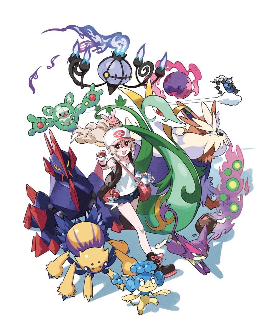 hilda, natori sana, chandelure, serperior, reuniclus, and 7 more (pokemon and 2 more) drawn by kintamawaru