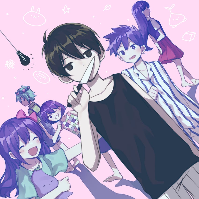 omori, basil, aubrey, mari, kel, and 3 more (omori) drawn by inuko_(ink0425)