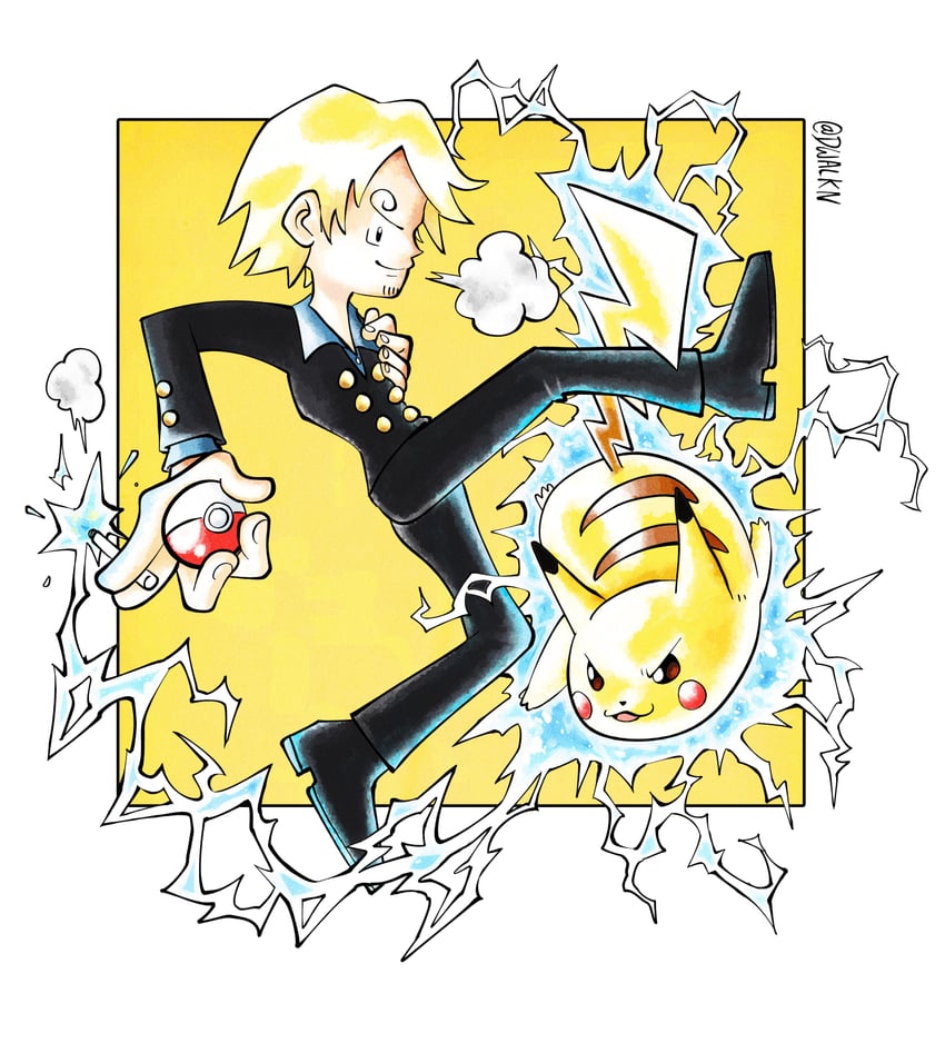 pikachu and sanji (pokemon and 1 more) drawn by dwalkn