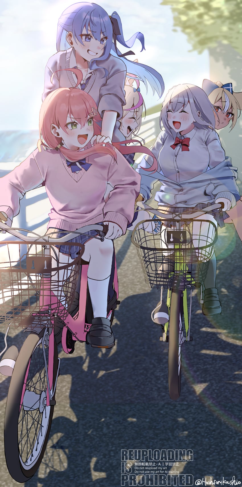 hoshimachi suisei, sakura miko, shirogane noel, shiranui flare, and omaru polka (hololive and 1 more) drawn by kashio_(92984798)