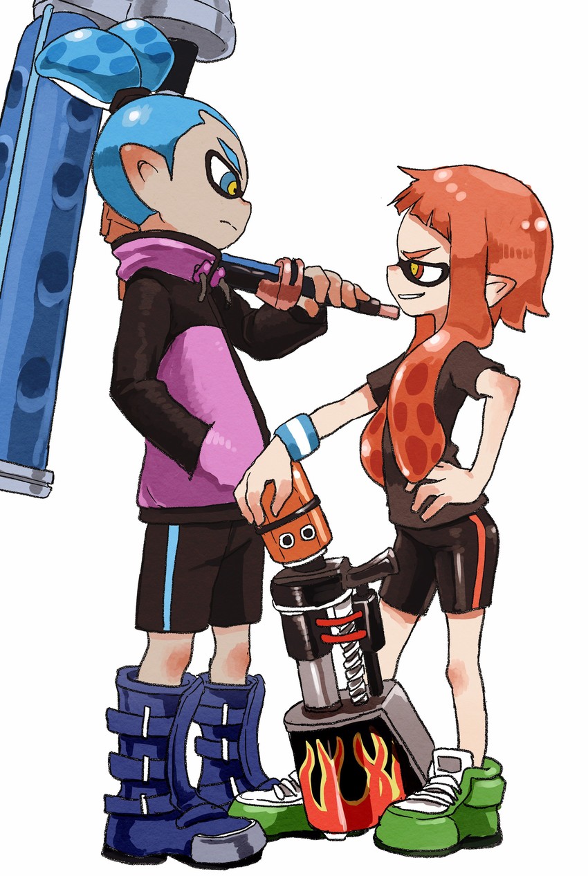 inkling player character, inkling girl, and inkling boy (splatoon and 1 more) drawn by yamamoto_souichirou