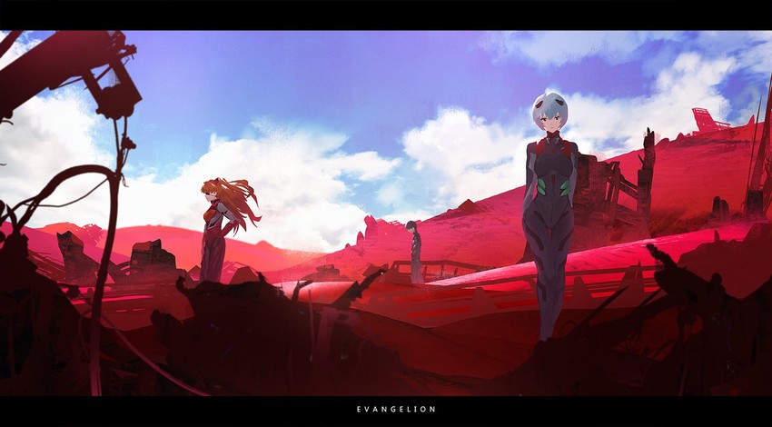 souryuu asuka langley, ayanami rei, and ikari shinji (neon genesis evangelion and 2 more) drawn by otsumami_(bu-bu-heaven)