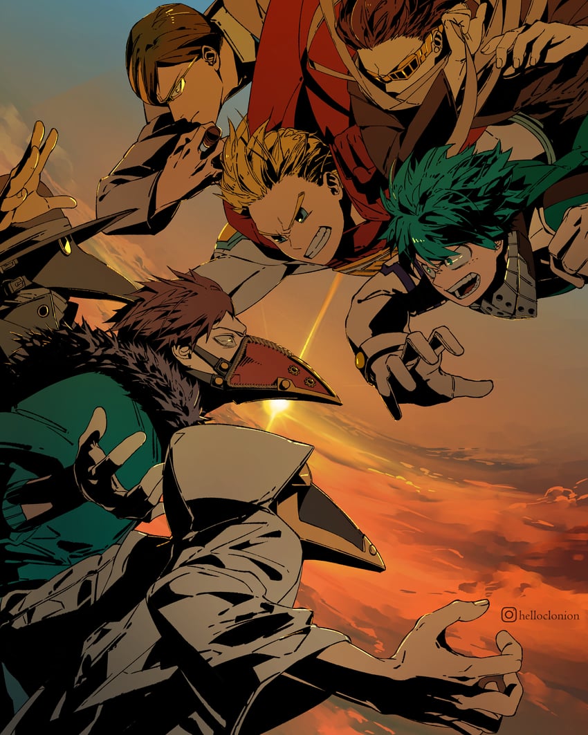 midoriya izuku, aizawa shota, togata mirio, overhaul, sir nighteye, and 2 more (boku no hero academia) drawn by clonion