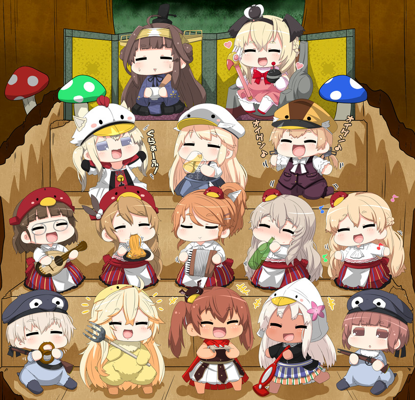 kongou, kinomoto sakura, prinz eugen, bismarck, iowa, and 11 more (kantai collection and 1 more) drawn by yuureidoushi_(yuurei6214)