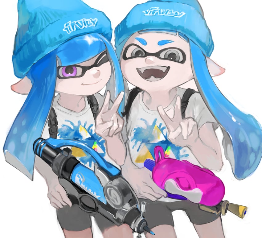 inkling player character and inkling girl (splatoon) drawn by ga4me4