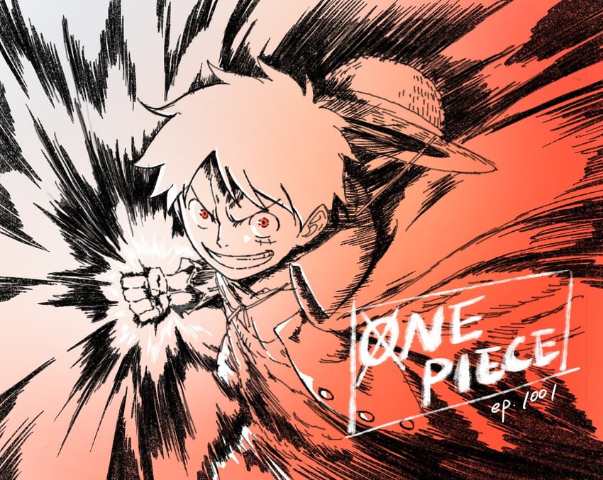 monkey d. luffy (one piece) drawn by hone_honehone