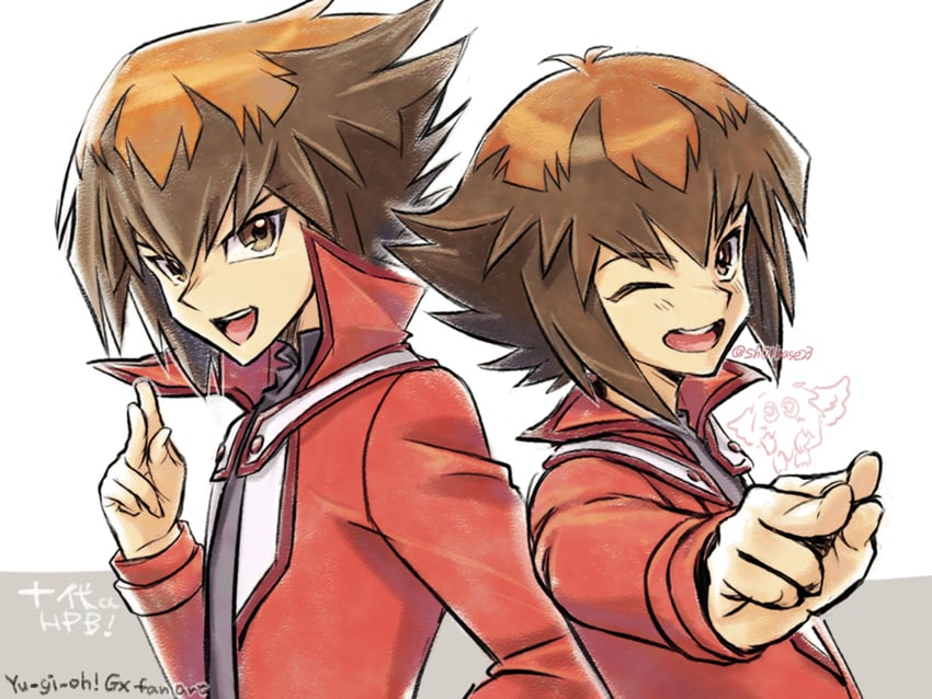 yuki judai and winged kuriboh (yu-gi-oh! and 1 more) drawn by sh01base23
