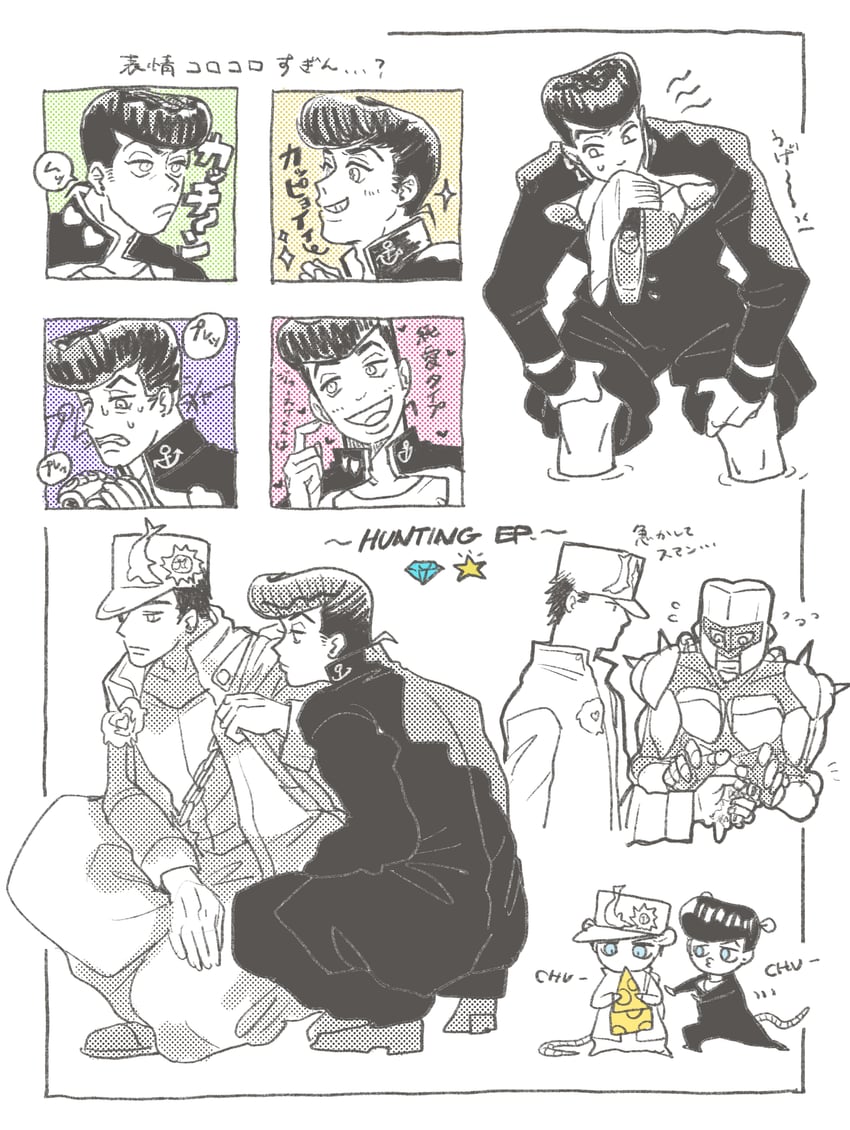 kujo jotaro, higashikata josuke, and crazy diamond (jojo no kimyou na bouken and 1 more) drawn by t_0nd