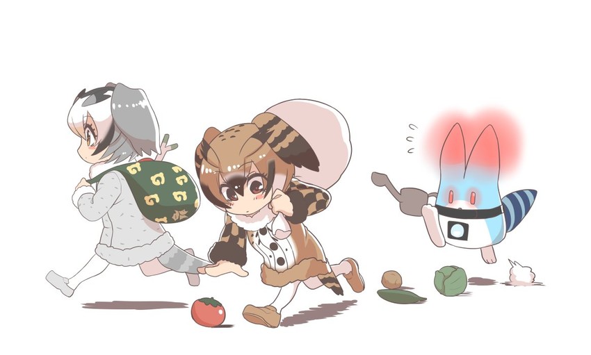 lucky beast, northern white-faced owl, and eurasian eagle owl (kemono friends) drawn by ganbachi