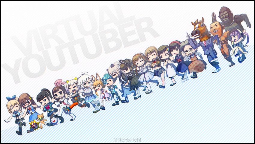 tokino sora, kizuna ai, kaguya luna, dennou shoujo siro, mirai akari, and 17 more (hololive and 13 more) drawn by raichi_(litchixlitchi)