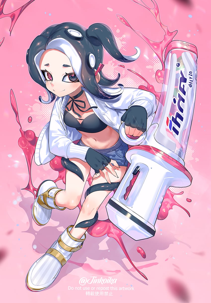 octoling player character and octoling girl (splatoon and 1 more) drawn by jinkoika