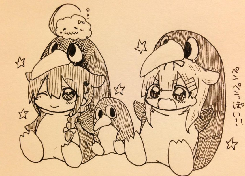 shigure, yuudachi, shigure kai ni, yuudachi kai ni, failure penguin, and 1 more (kantai collection) drawn by jako_(jakoo21)