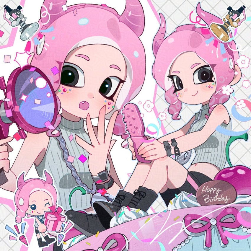octoling player character and octoling girl (splatoon) drawn by hg_swdiary