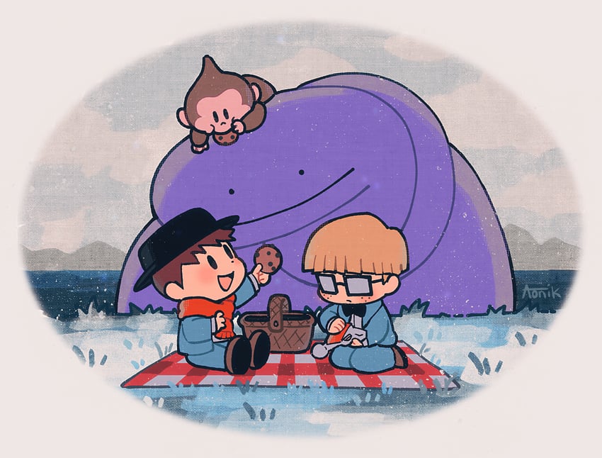 jeff andonuts, tony, bubble monkey, and tessie (mother and 1 more) drawn by aonik