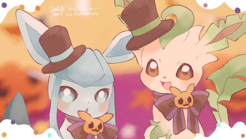 glaceon and leafeon (pokemon and 1 more) drawn by mkt_(buizu-miki)
