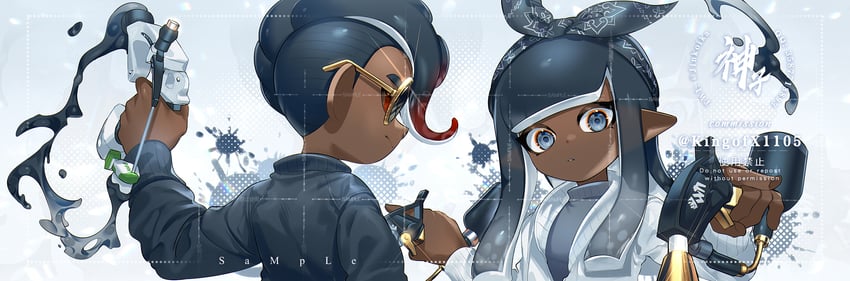 inkling player character, inkling girl, octoling player character, and octoling boy (splatoon and 1 more) drawn by jinkoika